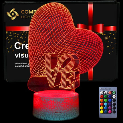 Lampka nocna LED 3D LOVE – pilot, 16 kolorów, USB – zdjęcie produktu