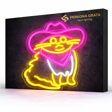 Neon LED Kot w różowym kowbojskim kapeluszu na ścianę – USB – zdjęcie produktu