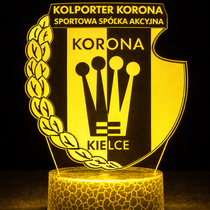 Lampka nocna LED 3D Korona Kielce – pilot, 16 kolorów, USB – zdjęcie produktu