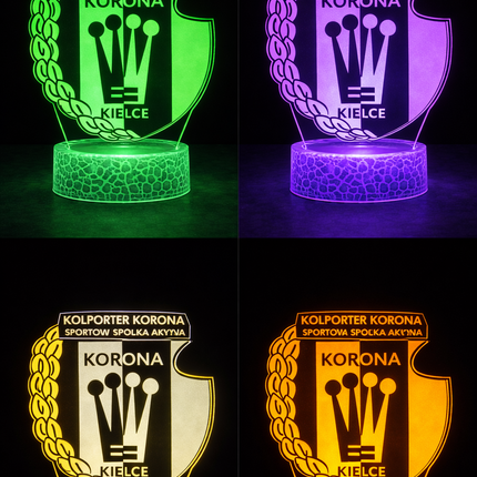 Lampka nocna LED 3D Korona Kielce – pilot, 16 kolorów, USB – zdjęcie produktu