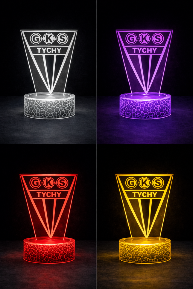 Lampka nocna LED 3D GKS Tychy – pilot, 16 kolorów, USB – zdjęcie produktu