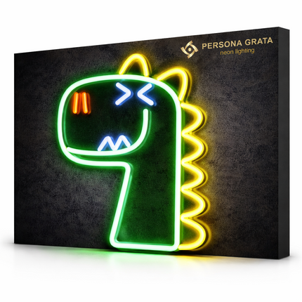 Neon LED Zielony dinozaur na ścianę – 34 × 28 cm, USB/baterie – zdjęcie produktu