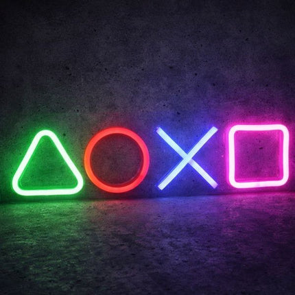 Neon LED Symbole konsoli – DOXO na ścianę – 35 × 9 cm, USB/baterie – zdjęcie produktu