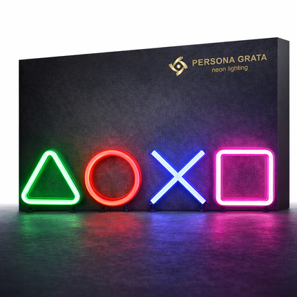 Neon LED Symbole konsoli – DOXO na ścianę – 35 × 9 cm, USB/baterie – zdjęcie produktu