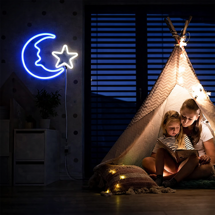 Neon LED Księżyc na ścianę – 35 × 35 cm, USB – zdjęcie produktu