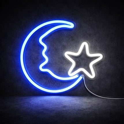 Neon LED Księżyc na ścianę – 35 × 35 cm, USB – zdjęcie produktu