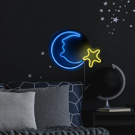 Neon LED Księżyc na ścianę – 35 × 35 cm, USB – zdjęcie produktu