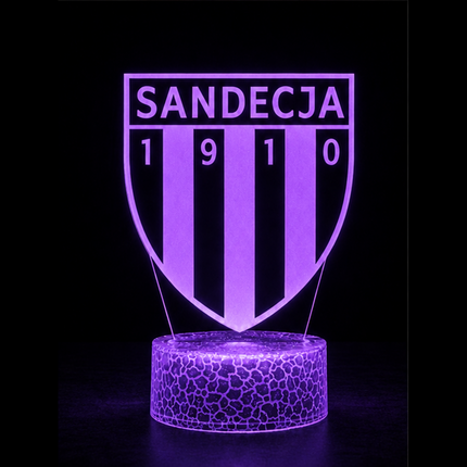 Lampka nocna LED 3D Sandecja Nowy Sącz – pilot, 16 kolorów, USB – zdjęcie produktu