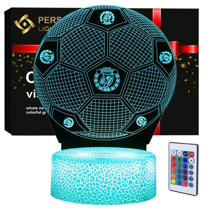 Lampka nocna LED 3D Widzew Łódź – piłka – pilot, 16 kolorów, USB
