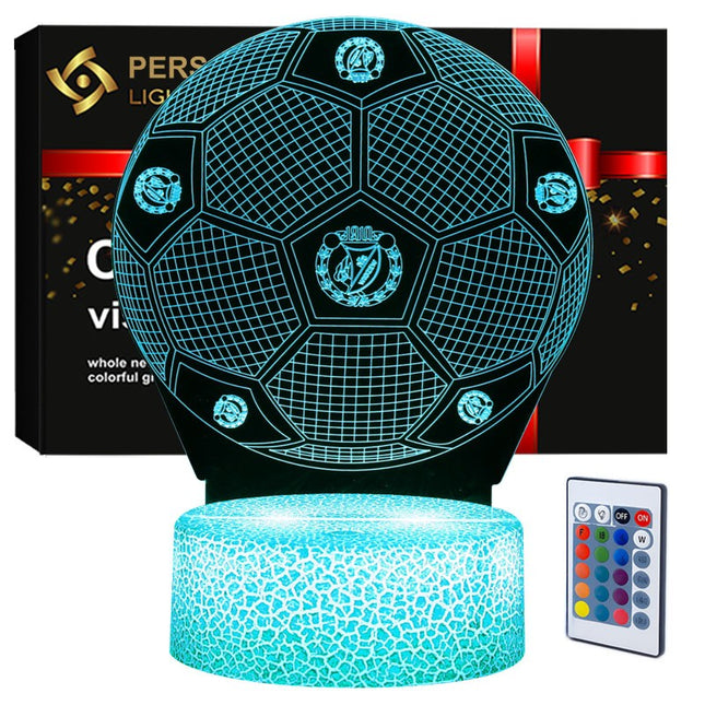Lampka nocna LED 3D Widzew Łódź – piłka – pilot, 16 kolorów, USB