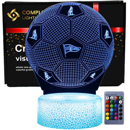Lampka nocna LED 3D Lechia Gdańsk – piłka – pilot, 16 kolorów, USB