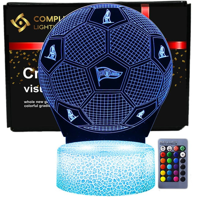 Lampka nocna LED 3D Lechia Gdańsk – piłka – pilot, 16 kolorów, USB