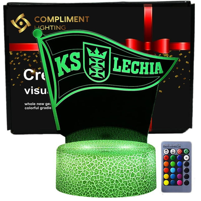 Lampka nocna LED 3D Lechia Gdańsk – pilot, 16 kolorów, USB
