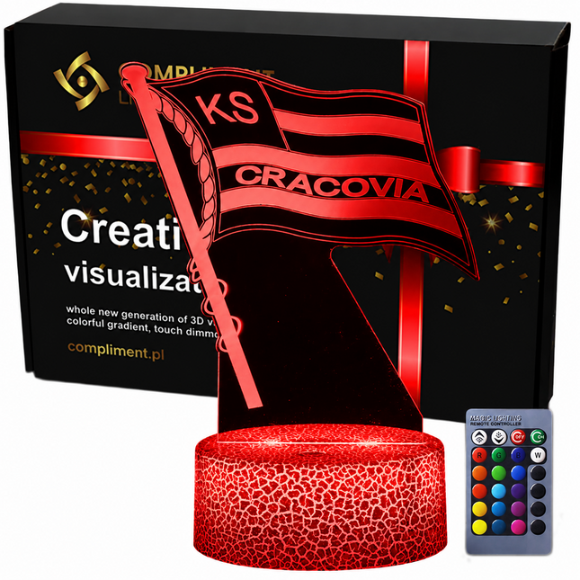 Lampka nocna LED 3D Cracovia – pilot, 16 kolorów, USB
