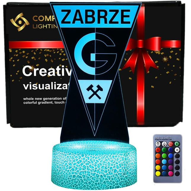 Lampka nocna LED 3D Górnik Zabrze – pilot, 16 kolorów, USB