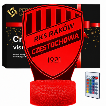 Lampka nocna LED 3D Raków Częstochowa – pilot, 16 kolorów