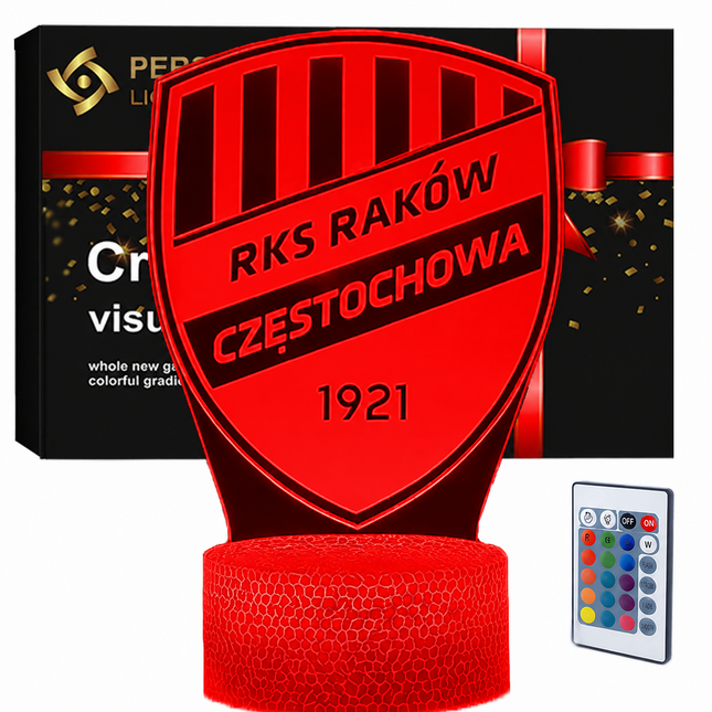 Lampka nocna LED 3D Raków Częstochowa – pilot, 16 kolorów