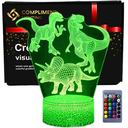 Lampka nocna LED 3D Jurassic Park – dinozaury – pilot, 16 kolorów, USB