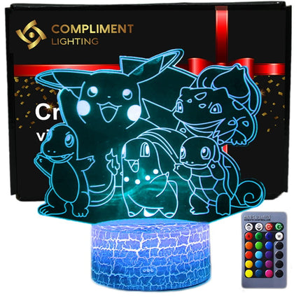 Lampka nocna LED 3D Pokémon – Pikachu i przyjaciele – pilot