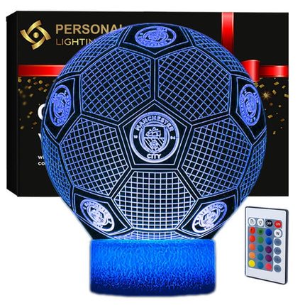Lampka nocna LED 3D Manchester City – piłka – pilot, 16 kolorów, USB
