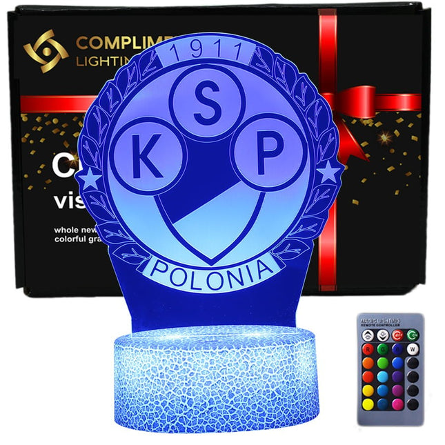 Lampka nocna LED 3D Polonia Warszawa – pilot, 16 kolorów, USB