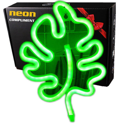 Neon LED Liść na ścianę – 27 × 15 cm, USB/baterie