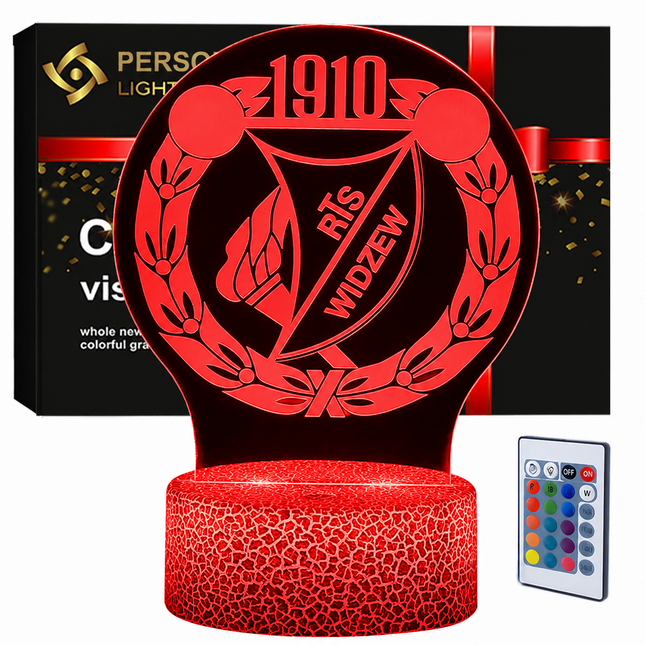 Lampka nocna LED 3D Widzew Łódź – pilot, 16 kolorów, USB – zdjęcie produktu