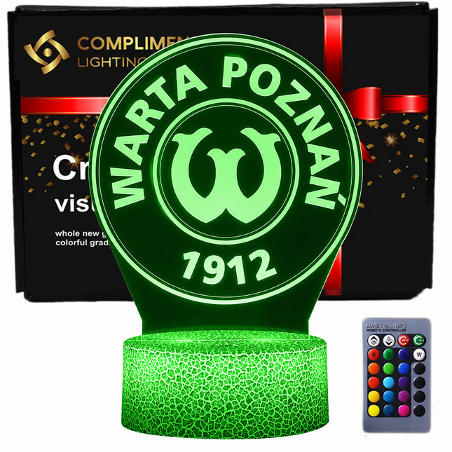 Lampka nocna LED 3D Warta Poznań – pilot, 16 kolorów, USB