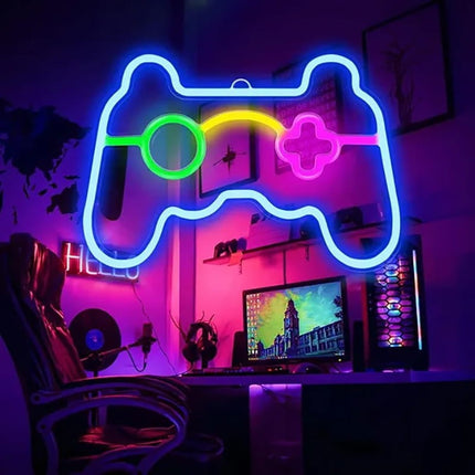 Neon LED Gamepad – 26 cm na ścianę – 26 × 17,5 cm, USB/baterie