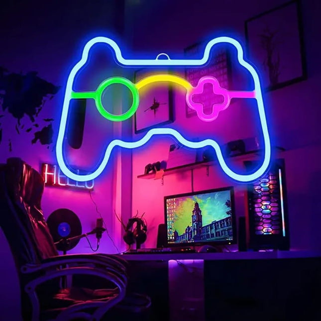 Neon LED Gamepad – 26 cm na ścianę – 26 × 17,5 cm, USB/baterie