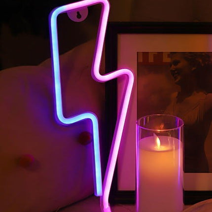 Neon LED Piorun niebiesko-różowy na ścianę – 30 × 16 cm, USB/baterie