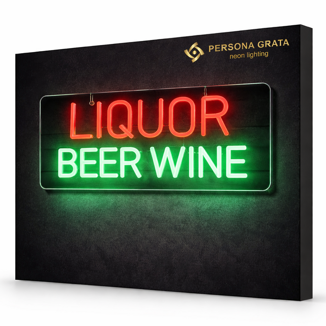 Neon LED Liquor Beer Wine na ścianę – 41 × 18 cm, USB/baterie