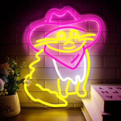 Neon LED Kot w różowym kowbojskim kapeluszu na ścianę – USB