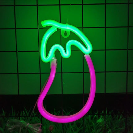 Neon LED Bakłażan na ścianę – USB/baterie