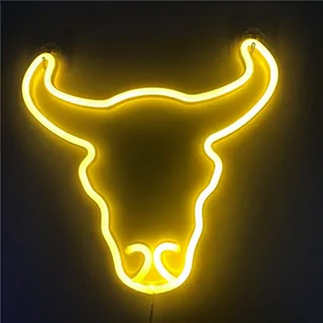 Neon LED Biały byk na ścianę – 33 × 33 cm, USB/baterie