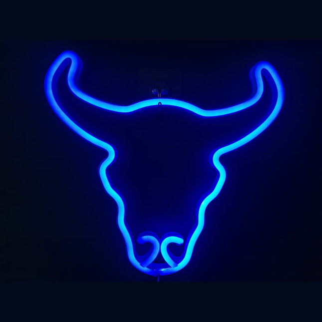 Neon LED Niebieski byk na ścianę – 33 × 33 cm, USB/baterie