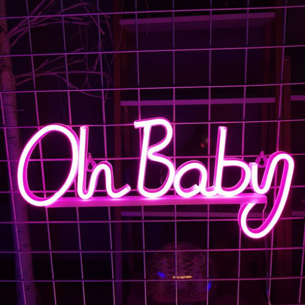Neon LED Oh Baby – różowy na ścianę – 38 × 14 cm, USB/baterie