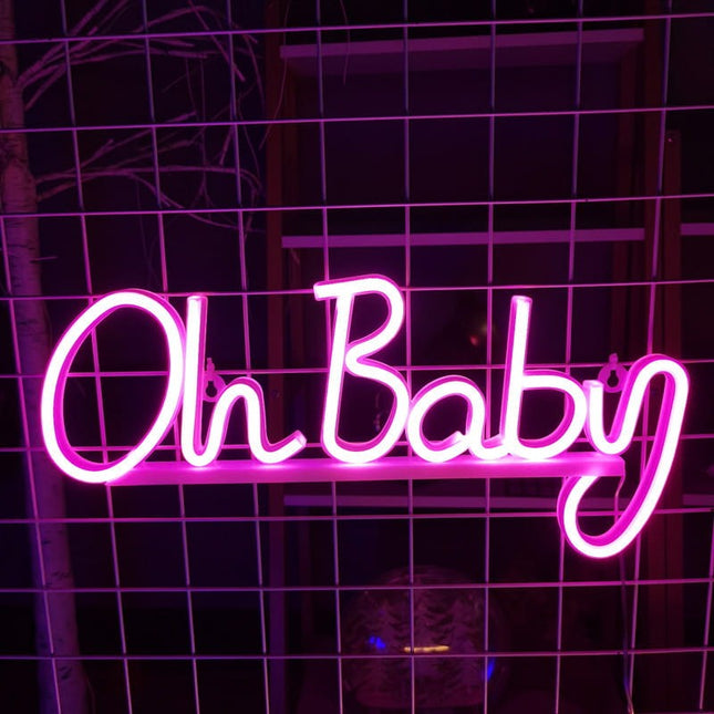 Neon LED Oh Baby – różowy na ścianę – 38 × 14 cm, USB/baterie