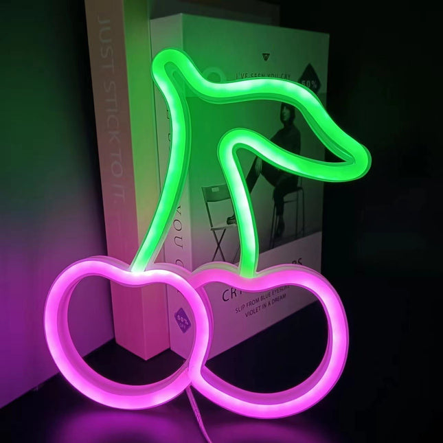 Neon LED Różowe wiśnie na ścianę – 23 × 19 cm, USB/baterie