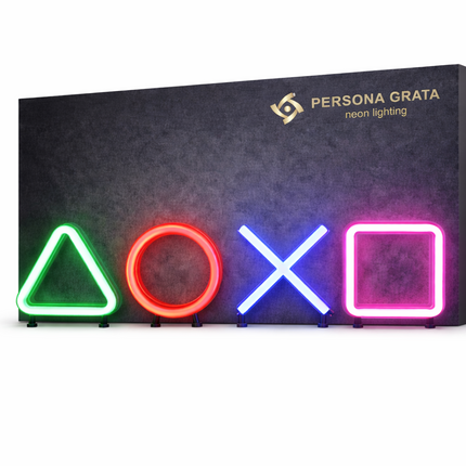 Neon LED Symbole konsoli – DOXO na ścianę – 35 × 9 cm, USB/baterie