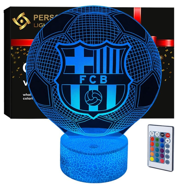 Lampka nocna LED 3D FC Barcelona – herb i piłka – pilot, 16 kolorów, USB