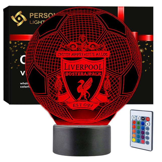 Lampka nocna LED 3D Liverpool FC – piłka, czarna podstawa – pilot, 16 kolorów