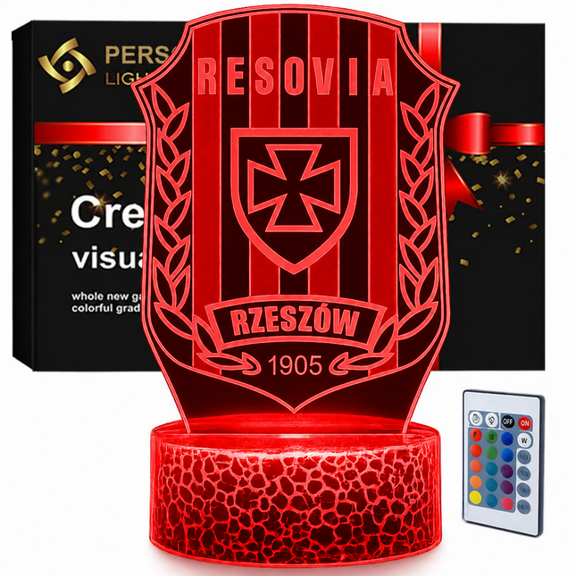 Lampka nocna LED 3D Resovia Rzeszów – pilot, 16 kolorów, USB