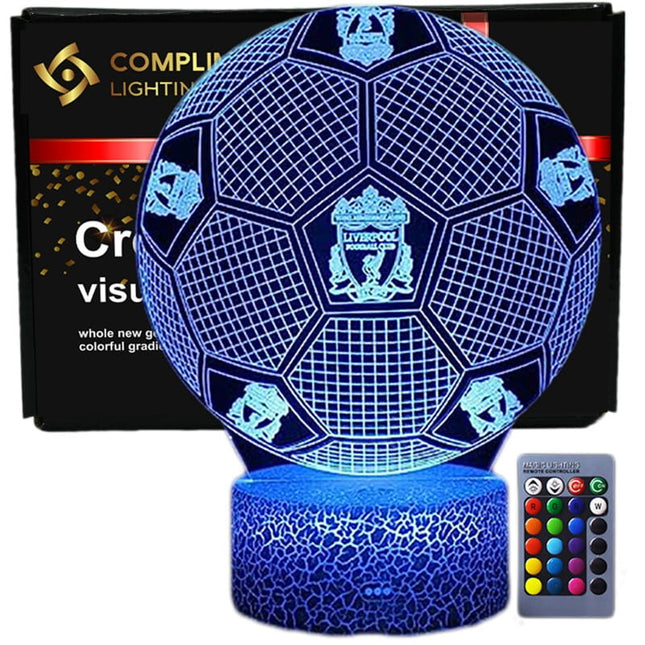 Lampka nocna LED 3D Liverpool FC – piłka – pilot, 16 kolorów, USB