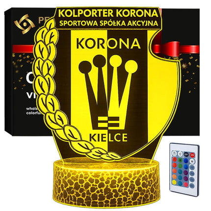 Lampka nocna LED 3D Korona Kielce – pilot, 16 kolorów, USB