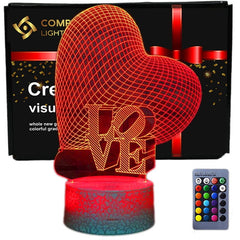 Lampka nocna LED 3D LOVE – pilot, 16 kolorów, USB