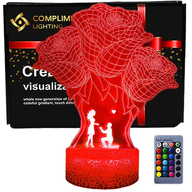 Lampka nocna LED 3D LOVE – Walentynki – pilot, 16 kolorów, USB