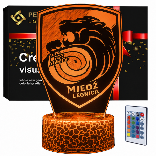 Lampka nocna LED 3D Miedź Legnica – pilot, 16 kolorów, USB