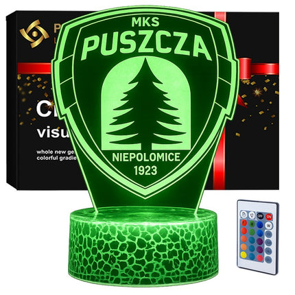 Lampka nocna LED 3D Puszcza Niepołomice – pilot, 16 kolorów, USB