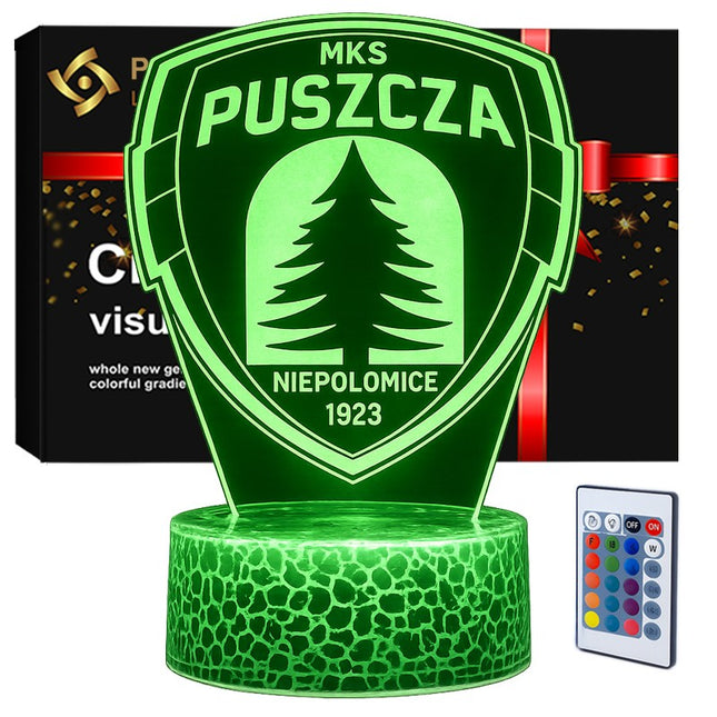 Lampka nocna LED 3D Puszcza Niepołomice – pilot, 16 kolorów, USB